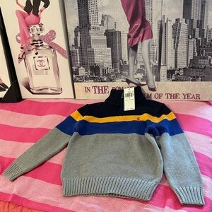 Polo Ralph Lauren Gray and Blue Striped Turtleneck Sweater